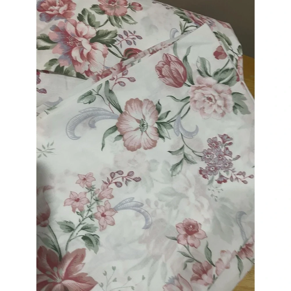Vtg Cannon Cottagecore Full Sheet‎ Set Garden Country Rose Floral White Pink